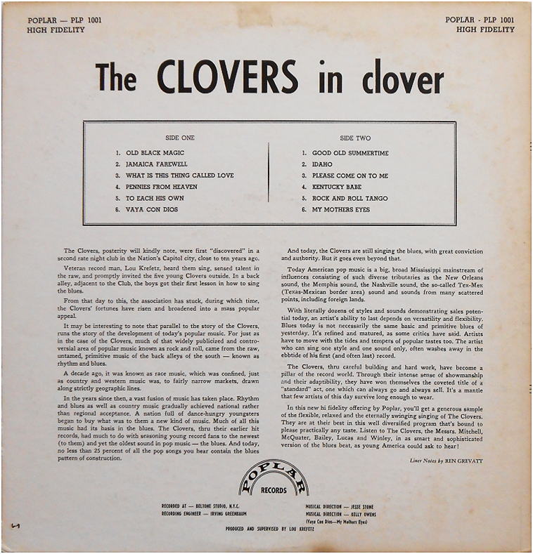 PLP-1001 - The Clovers In Clover Back Cover