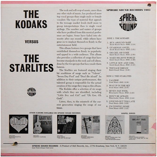 SSR-7005 - The Kodaks Versus The Starlites Back Cover