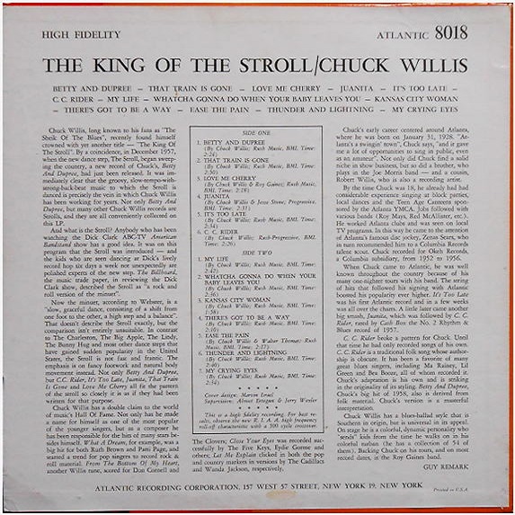 Atlantic 8018 - Chuck Willis The King Of The Stroll Back Cover