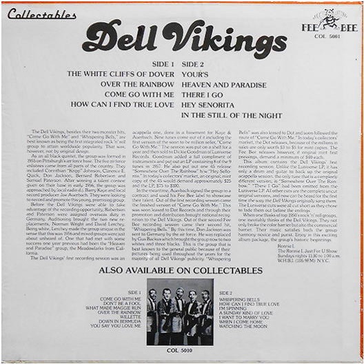 COL 5001 - Dell Vikings 1956 Audition Tapes Back Cover