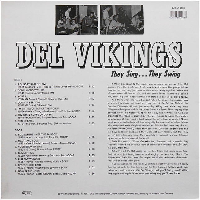 JDJX-LP 2063 - Del Vikings They Sing ... The Swing Back Cover