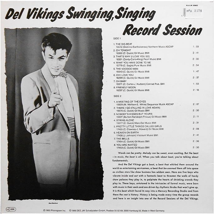 JDJX-LP 2060 - Del Vikings Swinging, Singing Record Session Back Cover