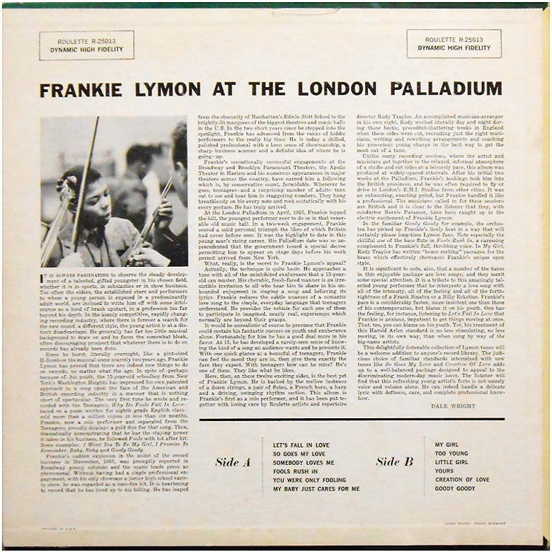 R-25013 - Frankie Lymon At The London Palladium Back Cover