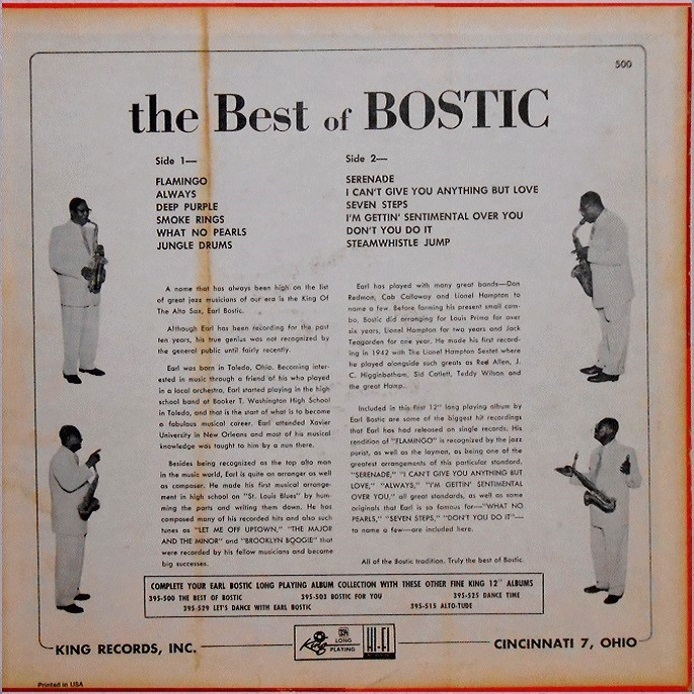 King 395-500 - The Best Of Bostic Back Cover