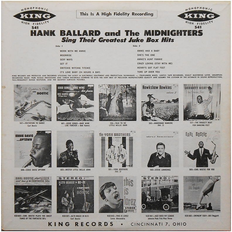King 541 - Hank Ballard and The Midnighters Their Greatest Juke Box Hits Back Cover