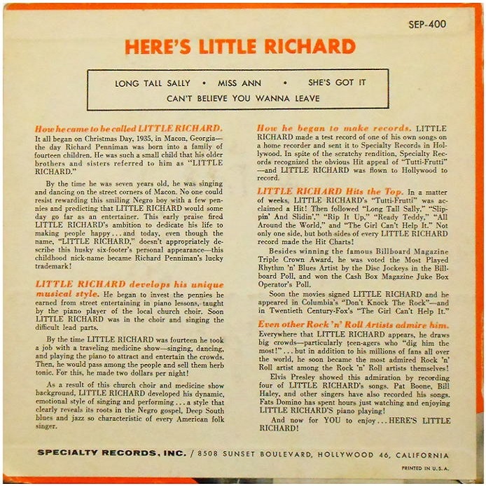 SEP-400 - Here's Little Richard Back Cover