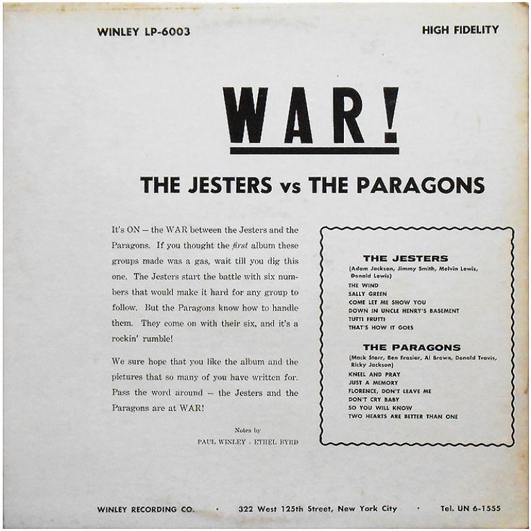 LP-6003 - War! The Jesters Vs. The Paragons Back Cover