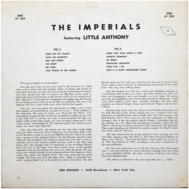 LP 303 - We Are The Imperials Featuring Little Anthony Back Cover