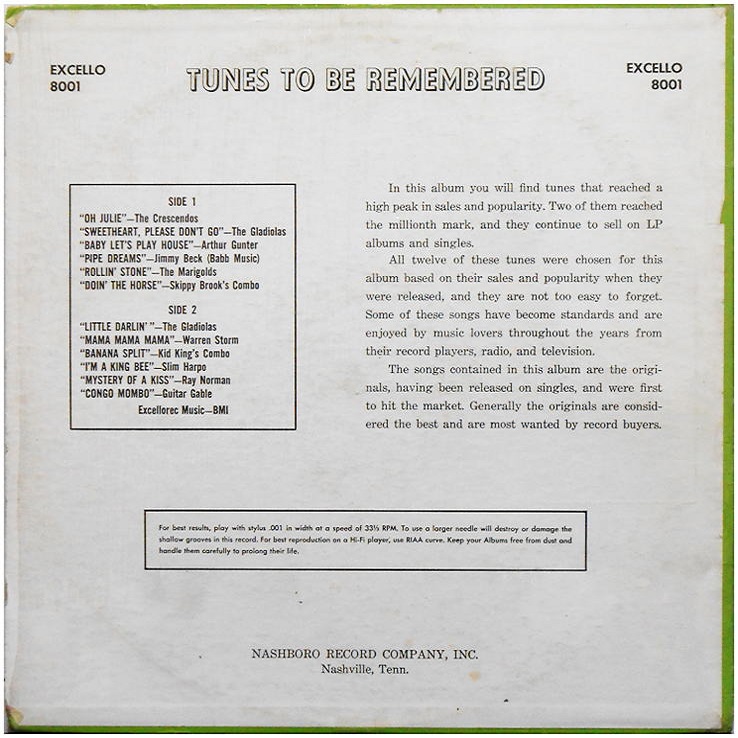 LP-8001 - Tunes To Be Remembered Back Cover