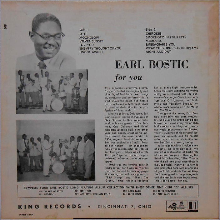 King 503 - Earl Bostic For You Back Cover