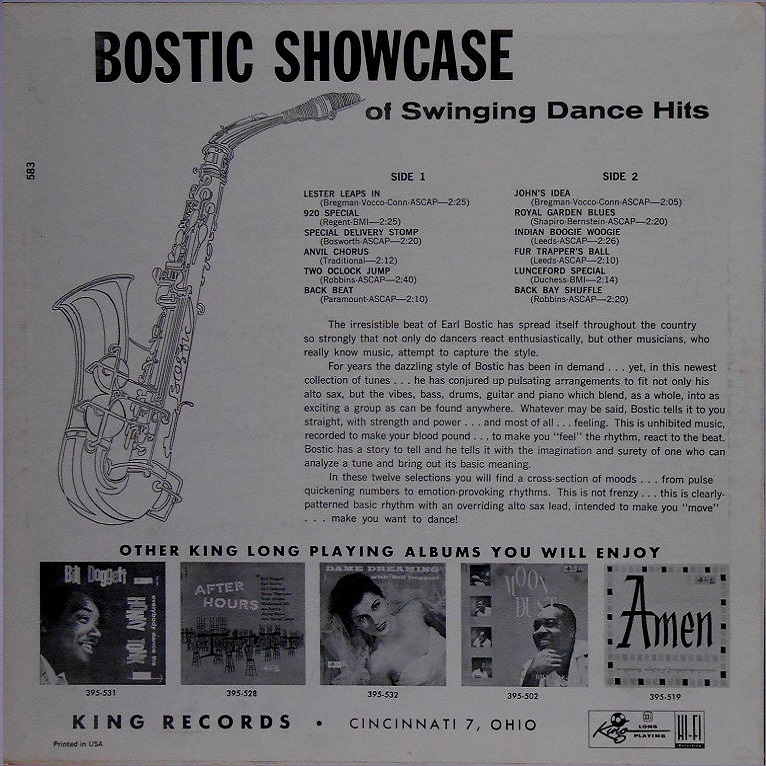 King 583 - Bostic Showcase of Swinging Dance Hits