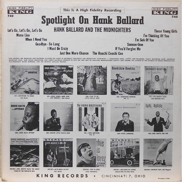 King 740 - Spotlight On Hank Ballard Back Cover