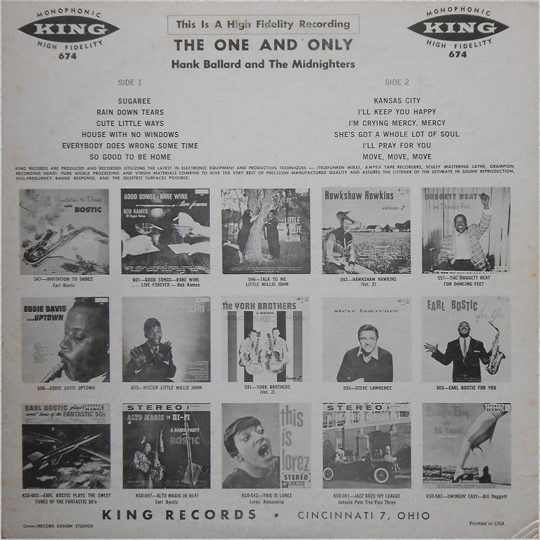 King 674 - The One and Only Hank Ballard and His Midnighters Back Cover