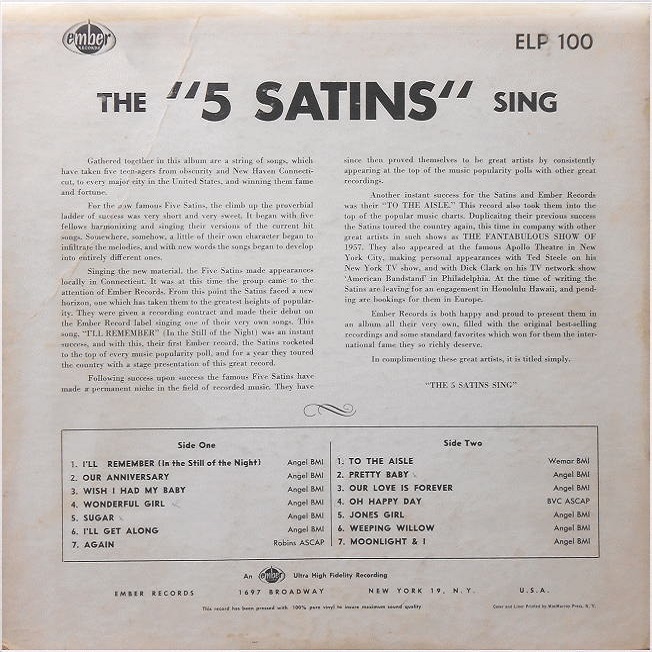 ELP-100 - The Five Satins Sing Back Cover