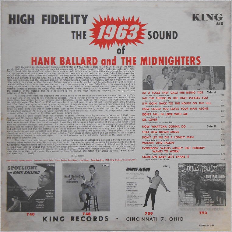 King 815 - The 1963 Sound of Hank Ballard Back Cover