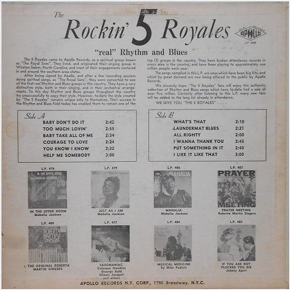 LP-488 - The Rockin' 5 Royales Back Cover