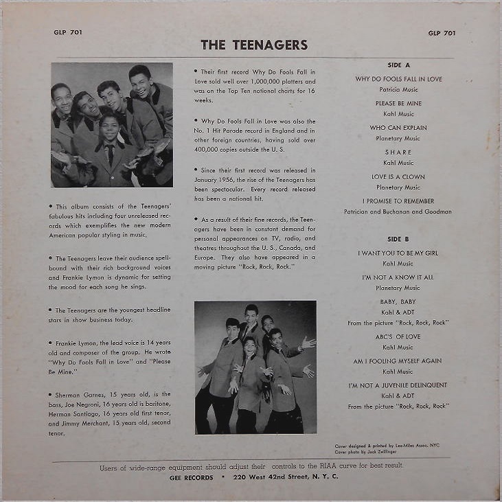 GLP-701 - Frankie Lymon and The Teenagers Back Cover
